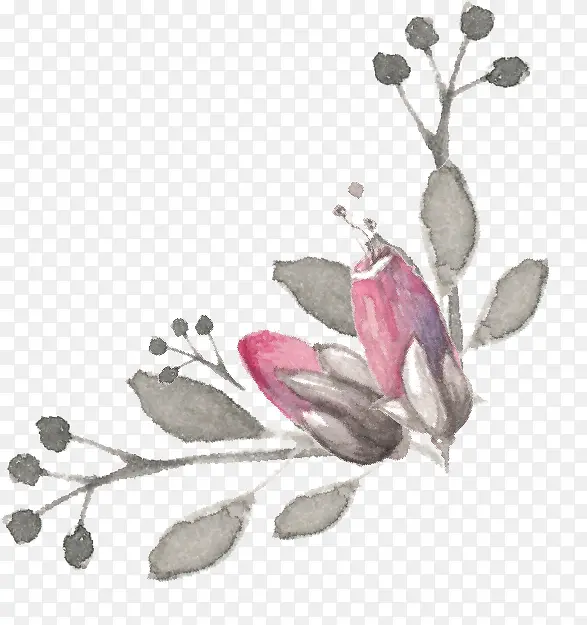 灰色手绘图案花卉