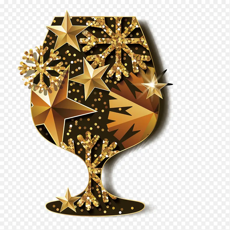 金色五角星图案的红酒杯