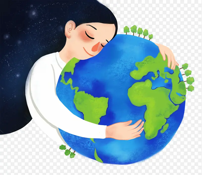 手绘插画地球一小时爱护地球
