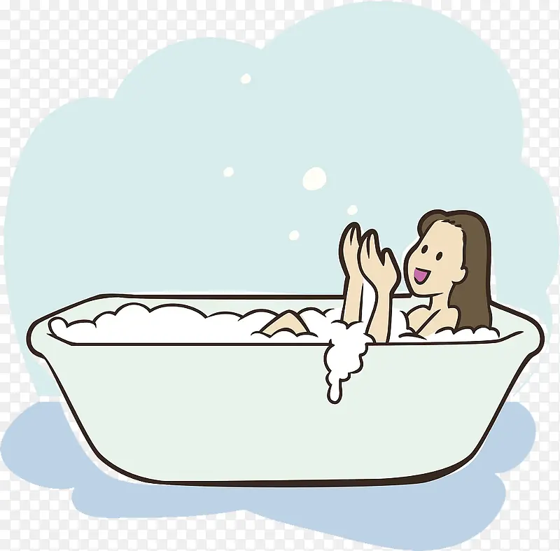 卡通插图泡澡的女孩