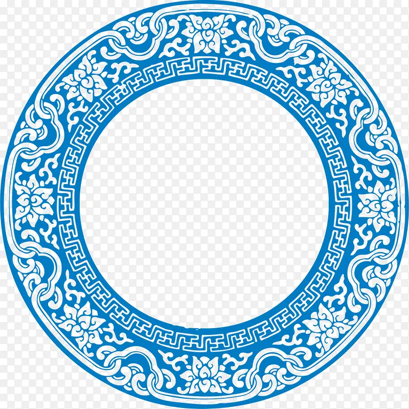 蓝色中国风荷花纹饰圆环中秋