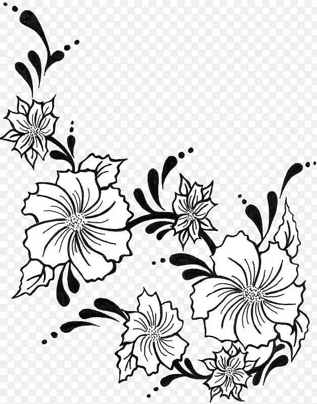 手绘黑白花朵