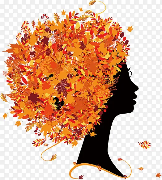 黄色树叶头发抽象女性头像