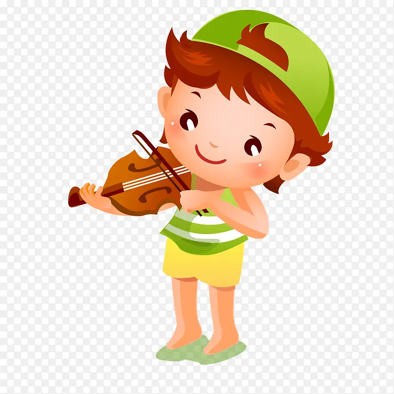 卡通拉小提琴的男孩