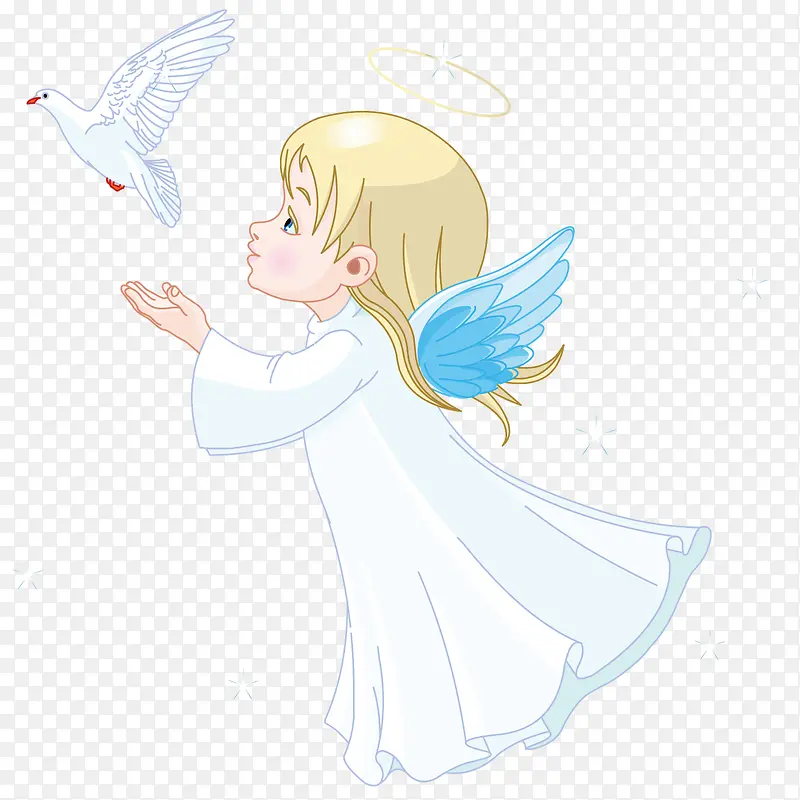 卡通白鸽与带光环的白衣天使