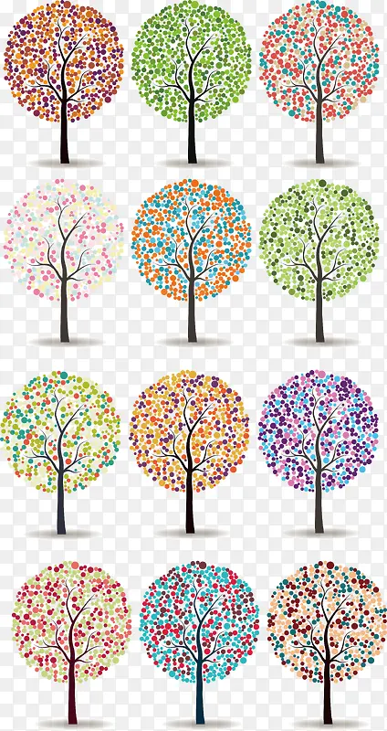 彩色手绘彩叶树矢量图