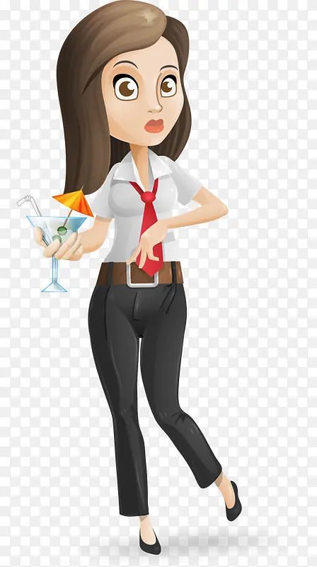 卡通手绘商务美女拿饮料