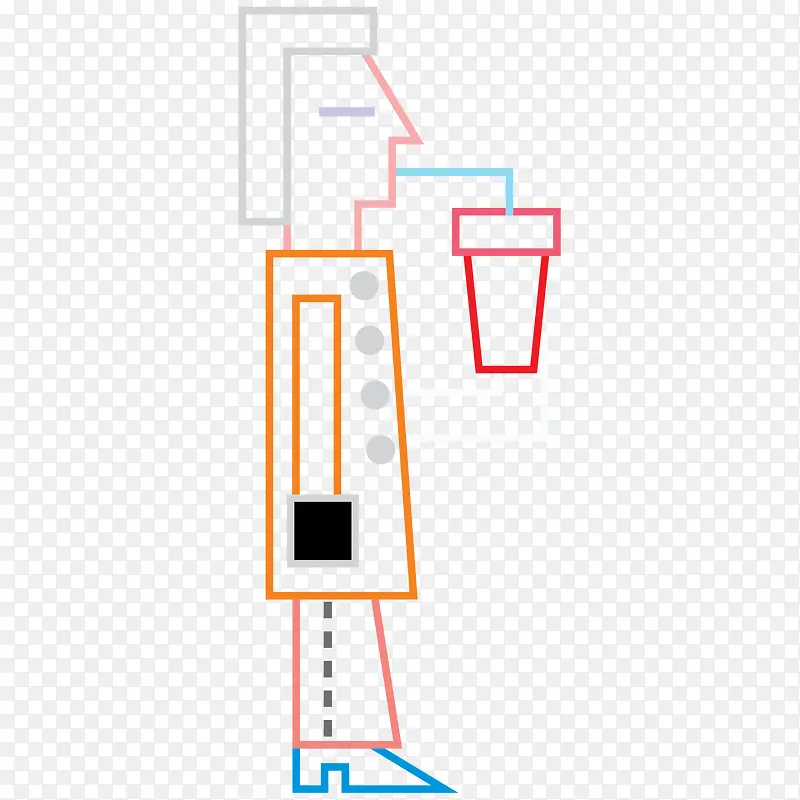 手绘卡通炫彩线条人物喝饮料