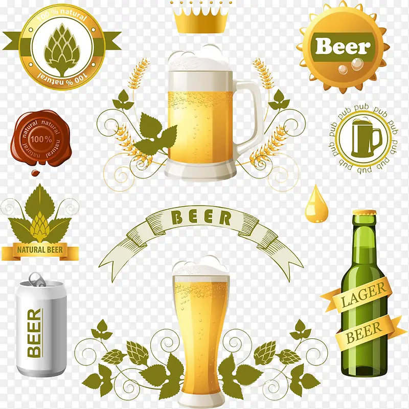 绿叶环绕啤酒