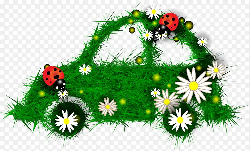 绿色花卉树叶小汽车装饰