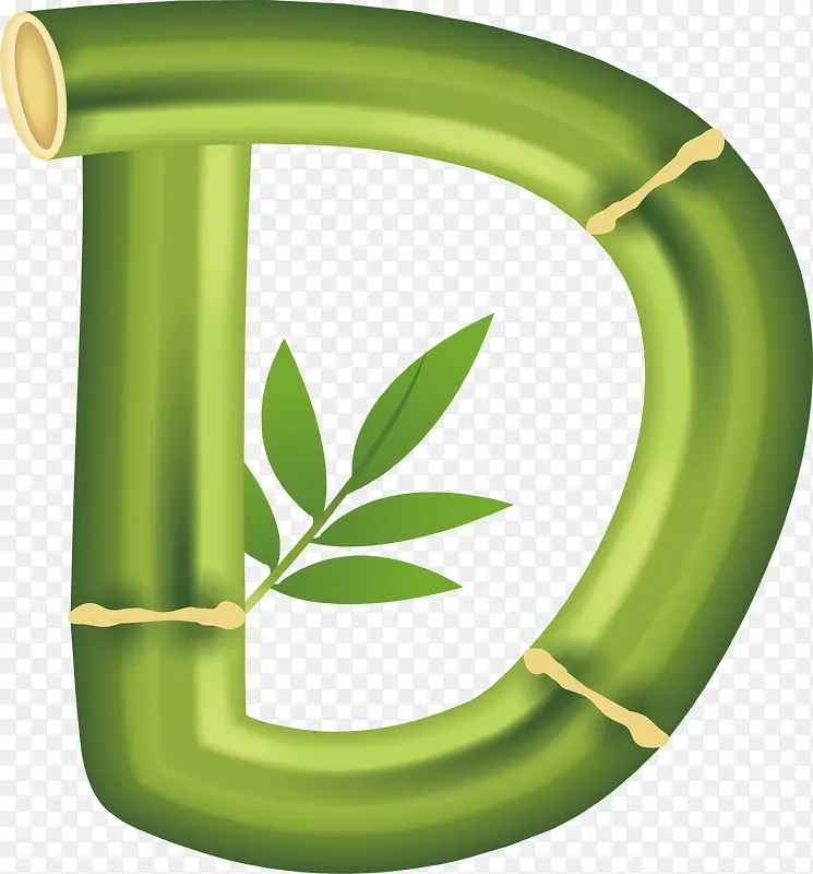 清新绿色竹子艺术字母D矢量素材