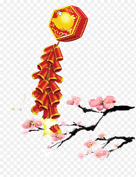 新年鞭炮梅花水墨