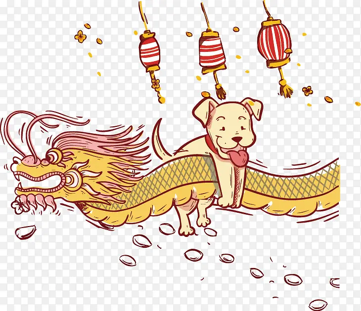 手绘卡通插图中国年狗年插图
