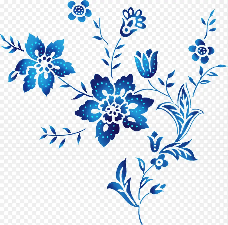 蓝色花朵元素