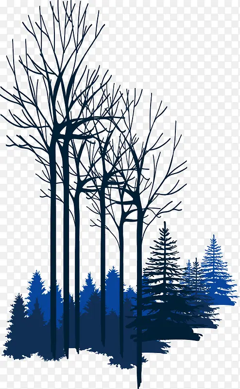 蓝色冬季树林