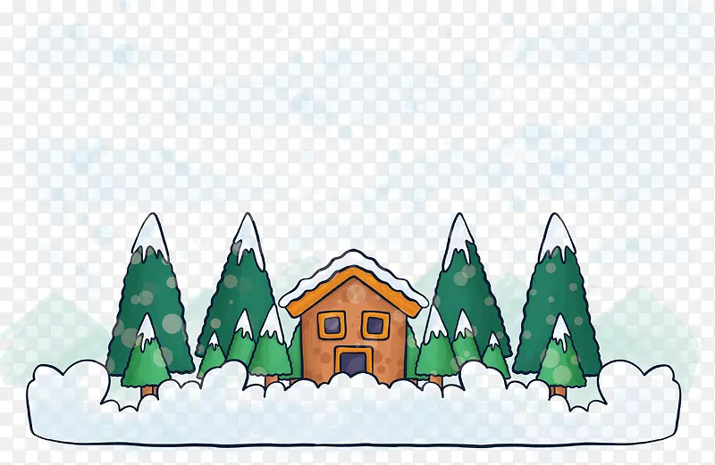 冬季森林小屋矢量图