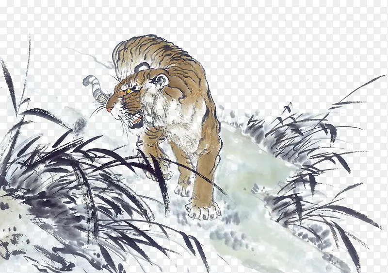 山林老虎水墨画