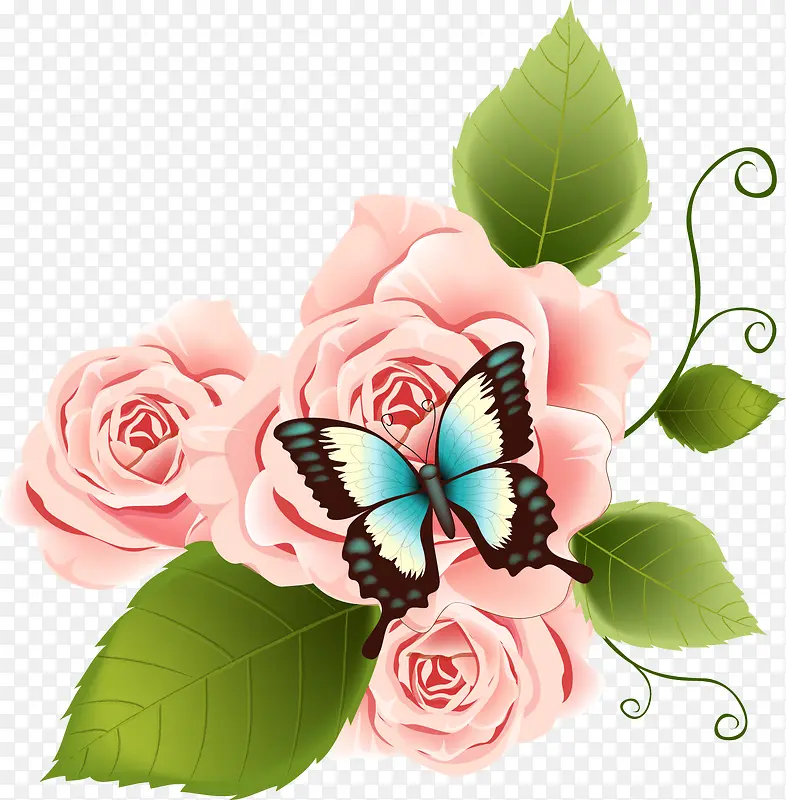手绘花朵蝴蝶图案