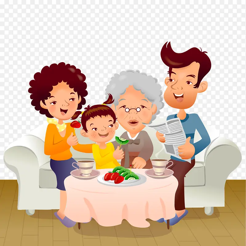 卡通吃水果的家人设计