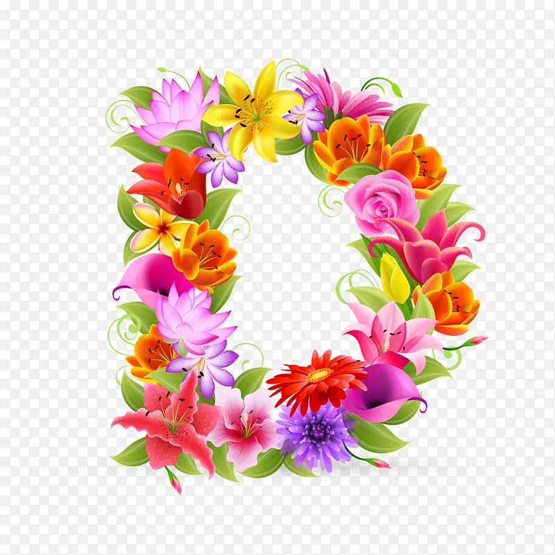 彩色花朵组成的字母D