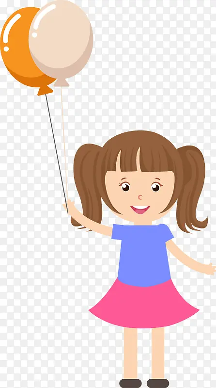 小女孩抓着气球卡通矢量