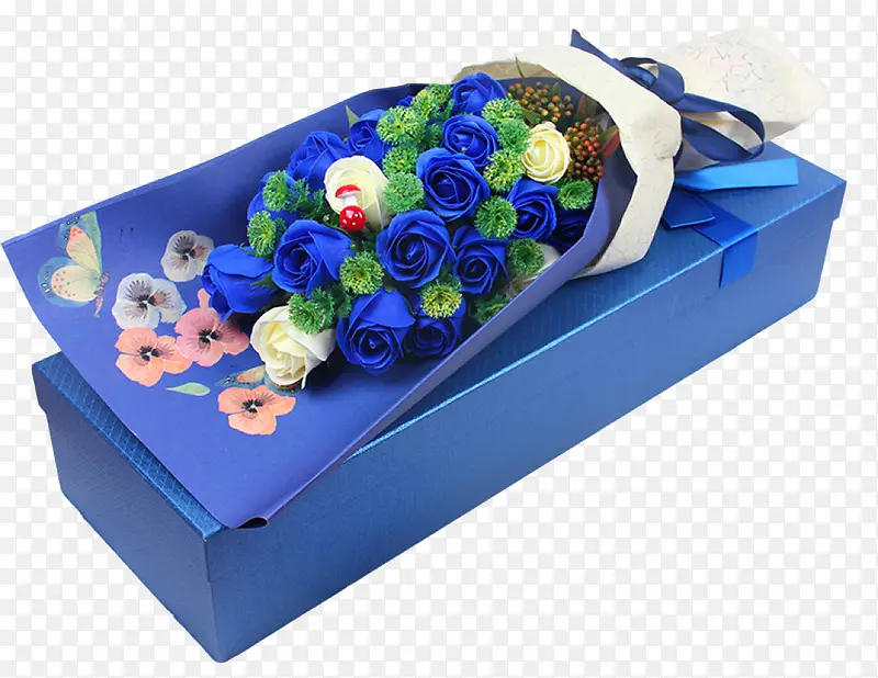 蓝色装饰盒子玫瑰
