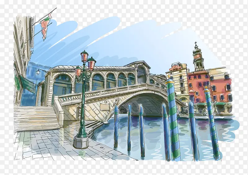 手绘卡通威尼斯城市