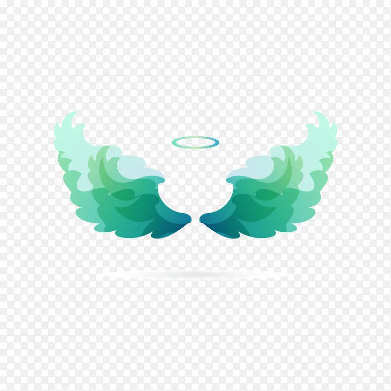 绿色翅膀 天使光环 水彩