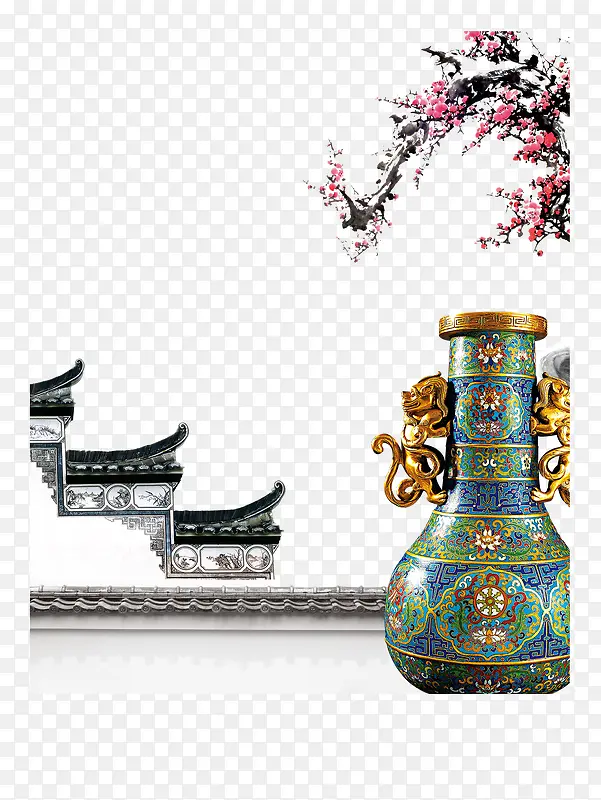 中国风青花瓷装饰摆件背景