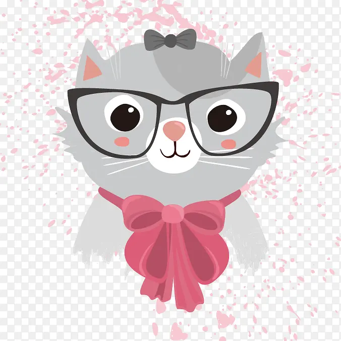 卡通小猫眼镜蝴蝶结图案