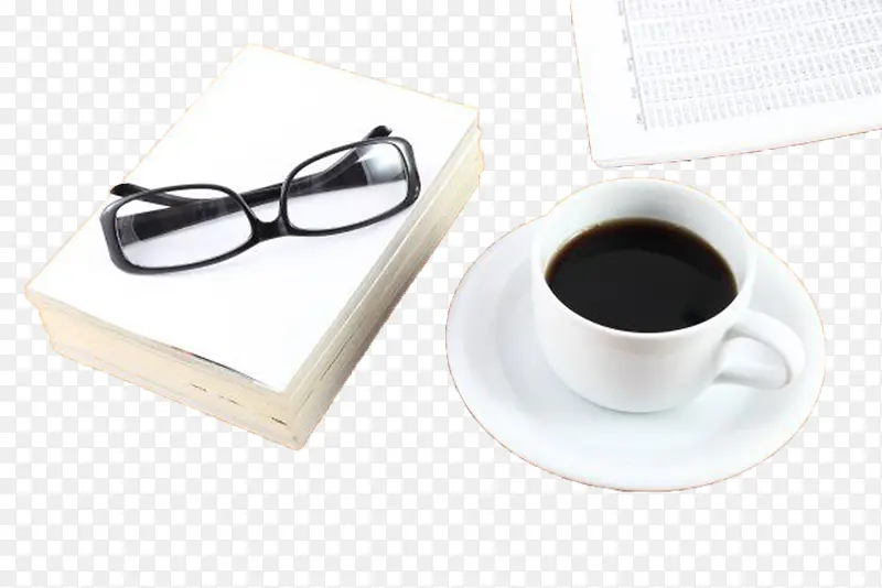 实物眼镜和书和咖啡