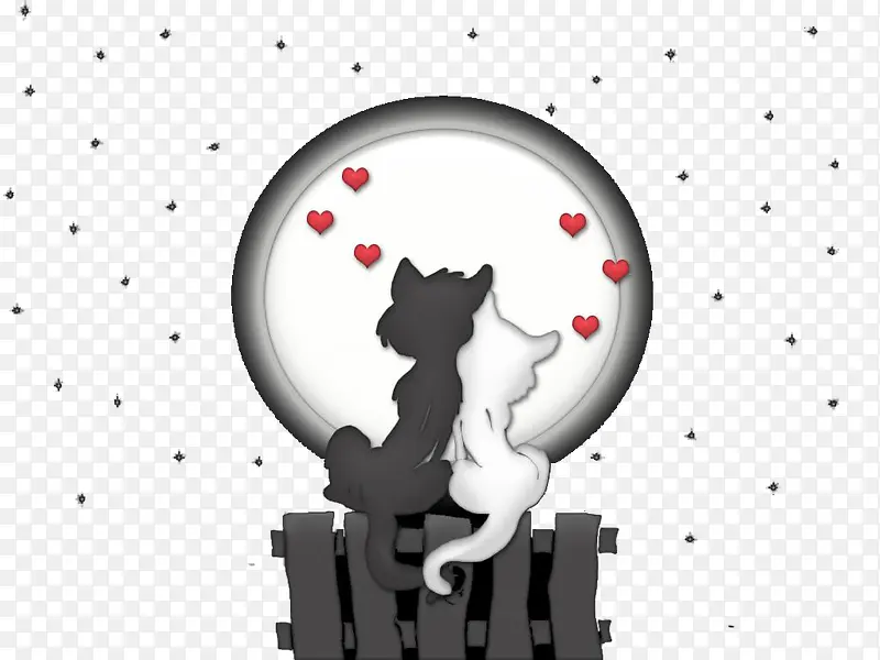 黑白猫赏月免抠素材