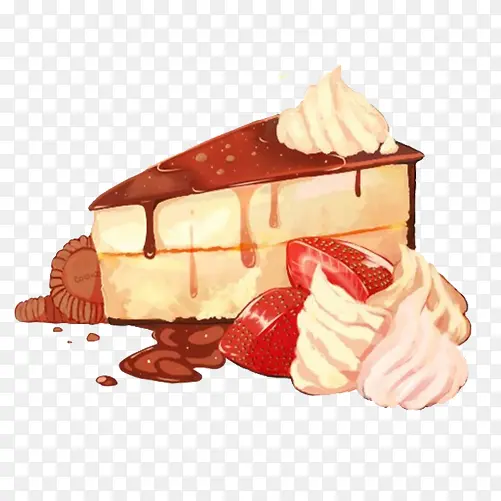 奶油草莓蛋糕手绘画素材图片