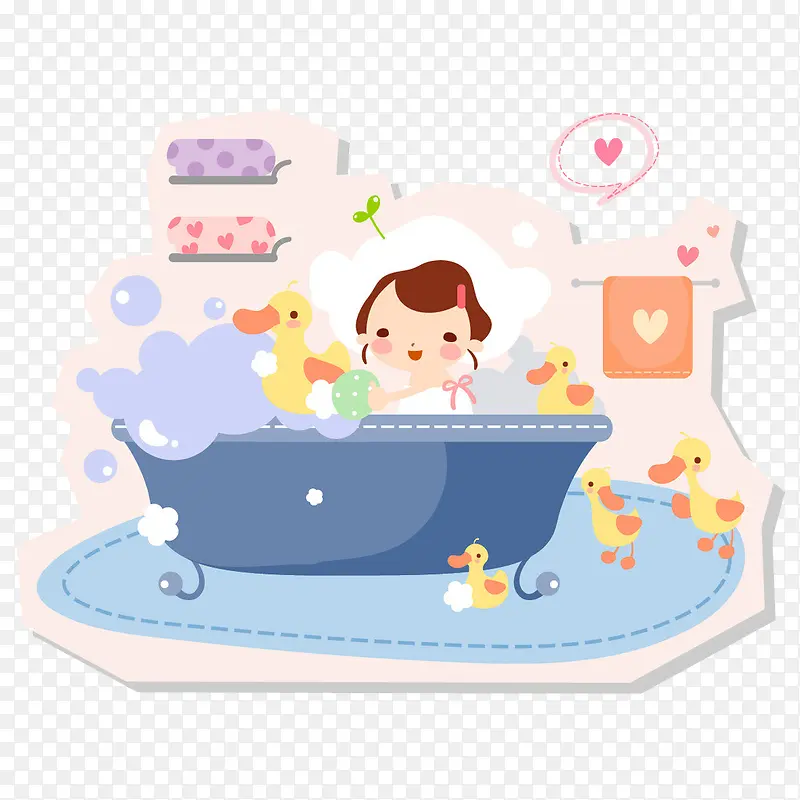 女宝宝给小黄鸭子洗澡图片