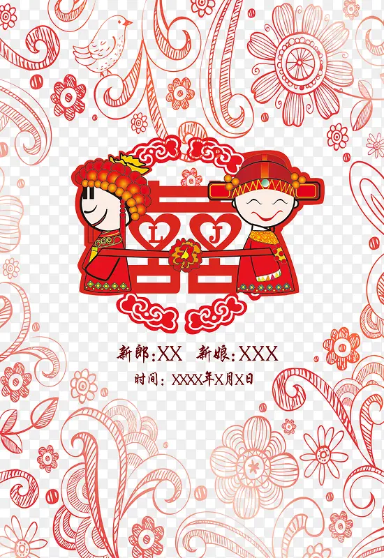 中式卡通新人婚庆水牌
