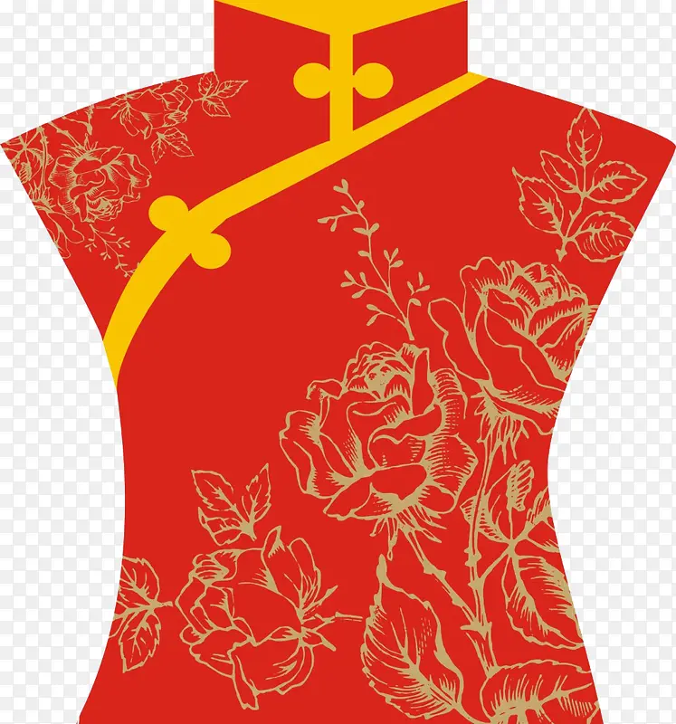 红色牡丹花纹盘扣旗袍