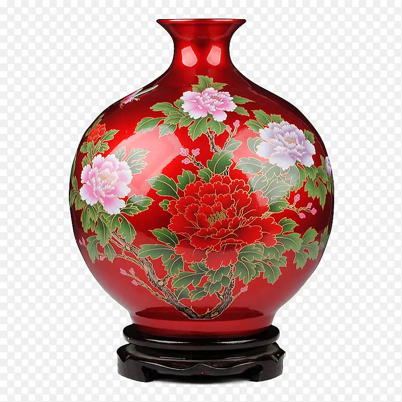 彩色牡丹花瓷瓶