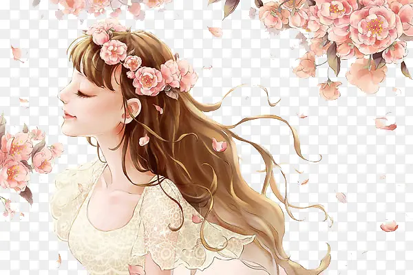 粉色浪漫手绘女孩花瓣背景