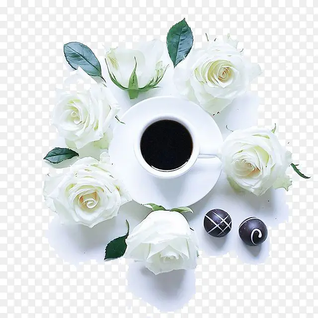 白玫瑰和咖啡