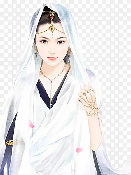 白色服饰头纱首饰古代美女