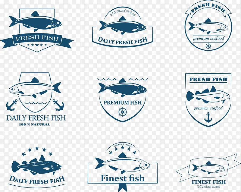 新鲜鱼类标签矢量素材