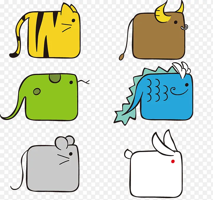 6个卡通方块动物