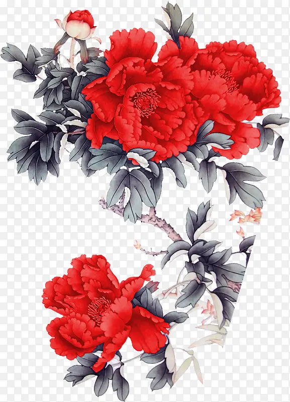 红色水墨花朵牡丹装饰画