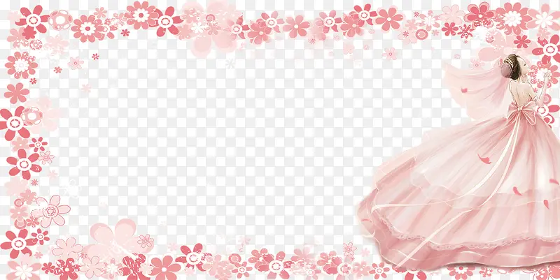 粉色浪漫婚礼花朵装饰边框