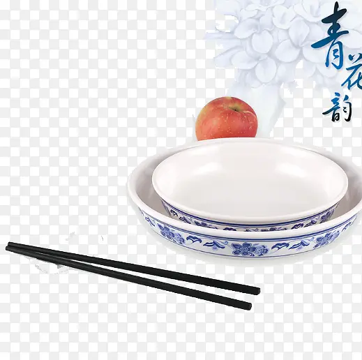筷子和青花瓷盘