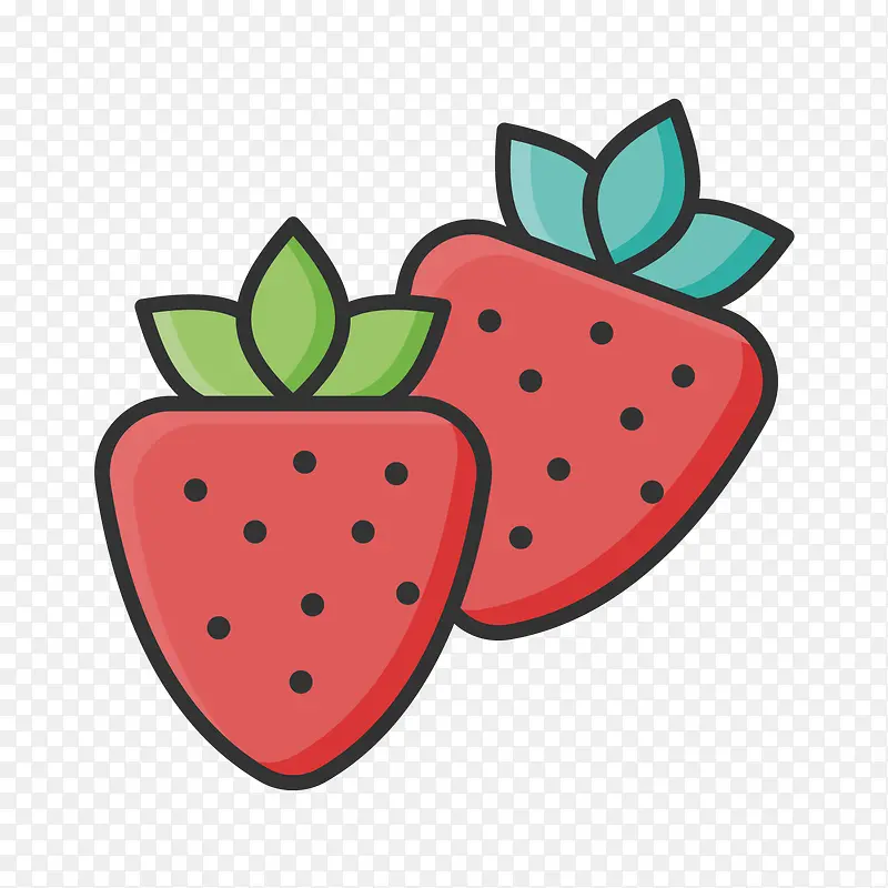 红色手绘线稿草莓元素