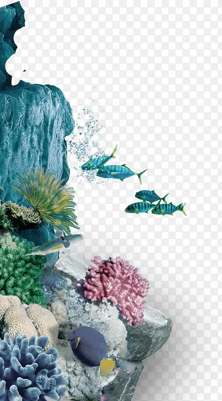 蓝色清新水底小鱼边框纹理