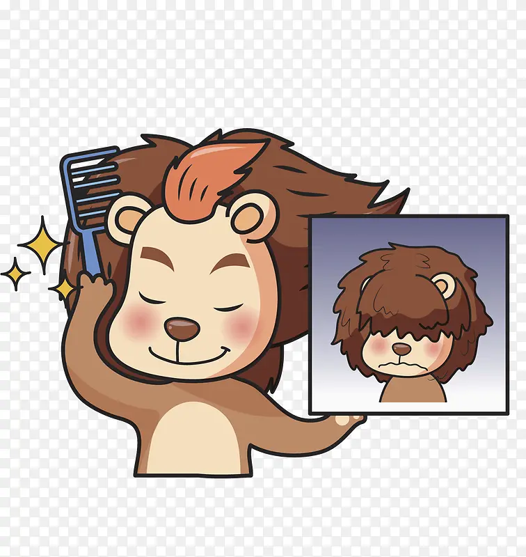 卡通梳头发的狮子免抠图
