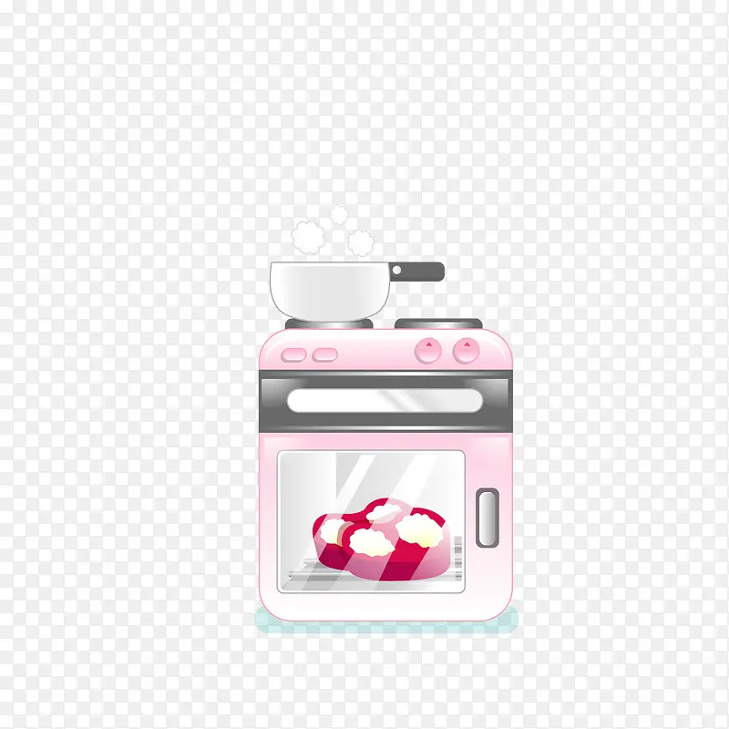 矢量手绘粉色食物烤箱