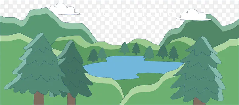 森林湖泊插画